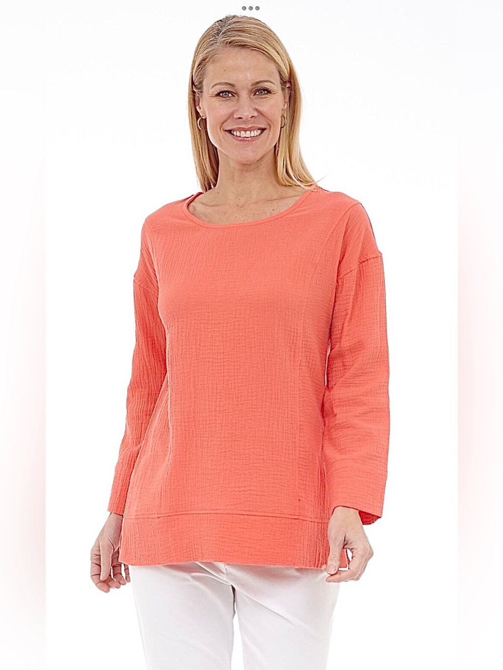 DKR Apparel Cotton Bubble Gauze Crewneck Top-Tangerine